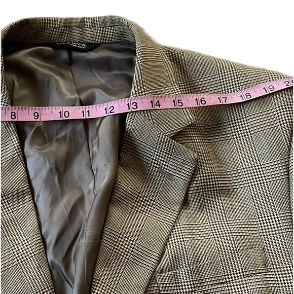 Jos A. Bank Wool Silk Blend Tan Brown Houndstooth Plaid Sports Coat Blazer 48R - Picture 14 of 15